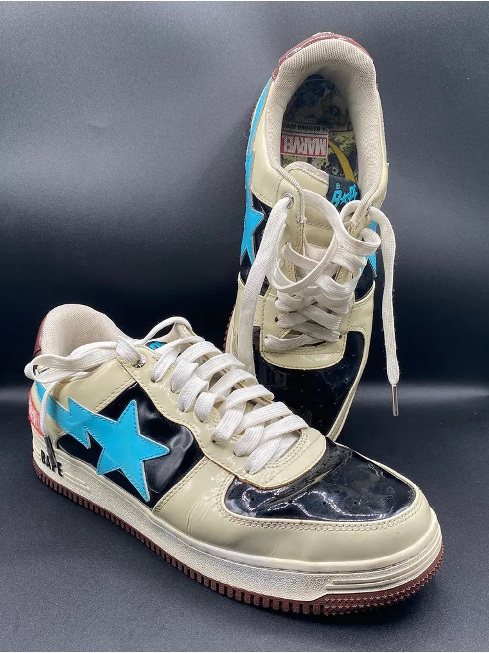 Bape Men's Sneakers Cream Black Blue Star